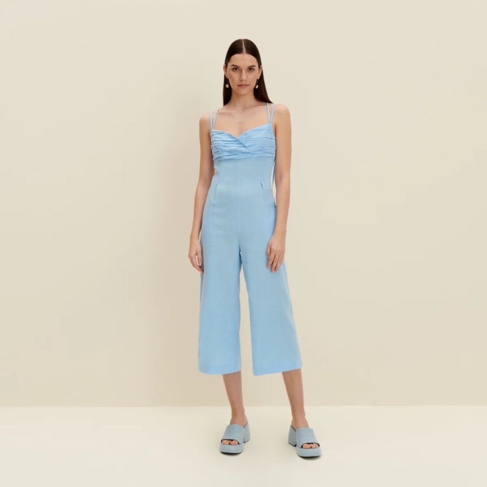 Linen-blend jumpsuit in Light Blue